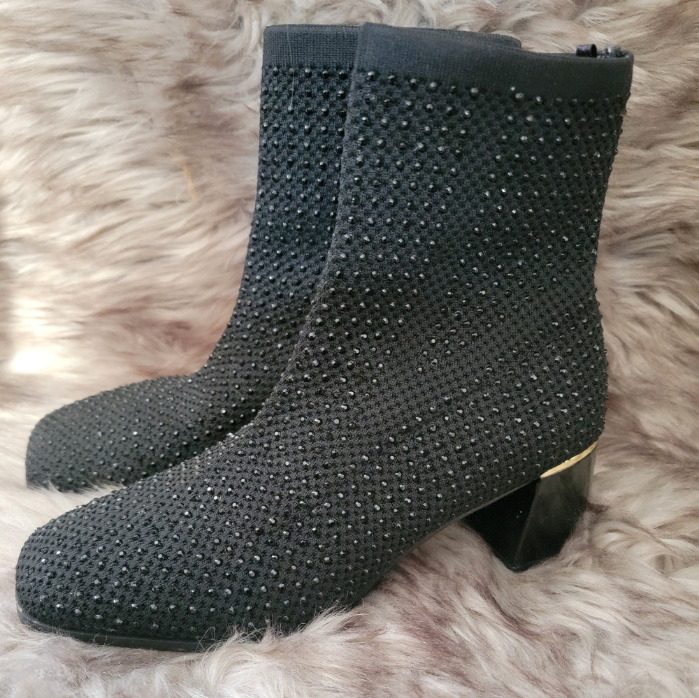 Andiamo Black Rhinestone Ankle Boots size 8